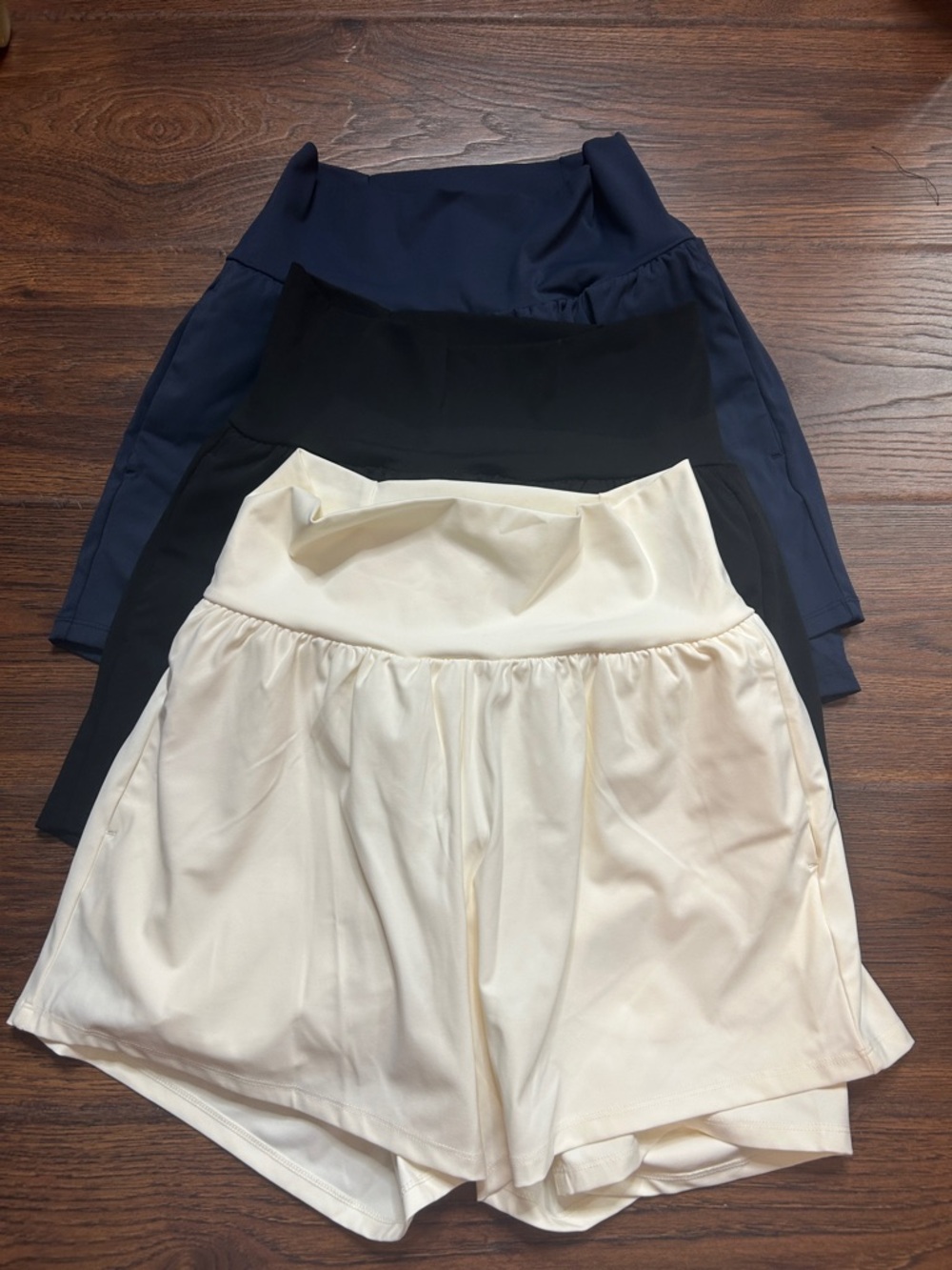 HALARA Athletic Shorts 3-Pack in Navy, Black, and Cream
